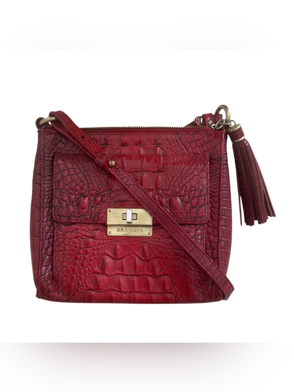 Brahmin Mimosa Red Melbourne Crocodile Embossed Crossbody Purse